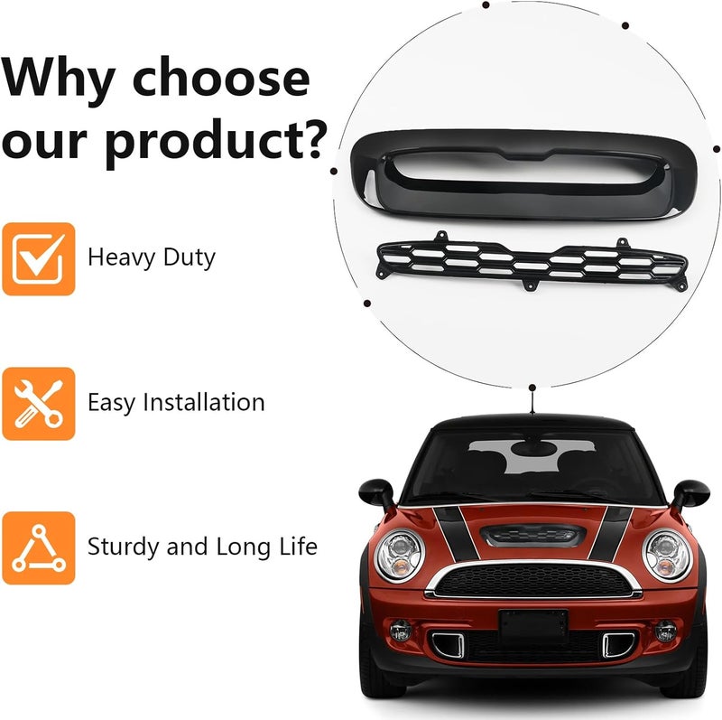 bumxca Front Hood Bonnet Air Intake Vent Scoop Cover Compatible with Mini Cooper S R55 R56 R57 R58 2007-2014, Hood Bonnet Scoop Cover, Front Air Intake Vent for Mini Cooper Accessories (Gloss Black) - Image 4